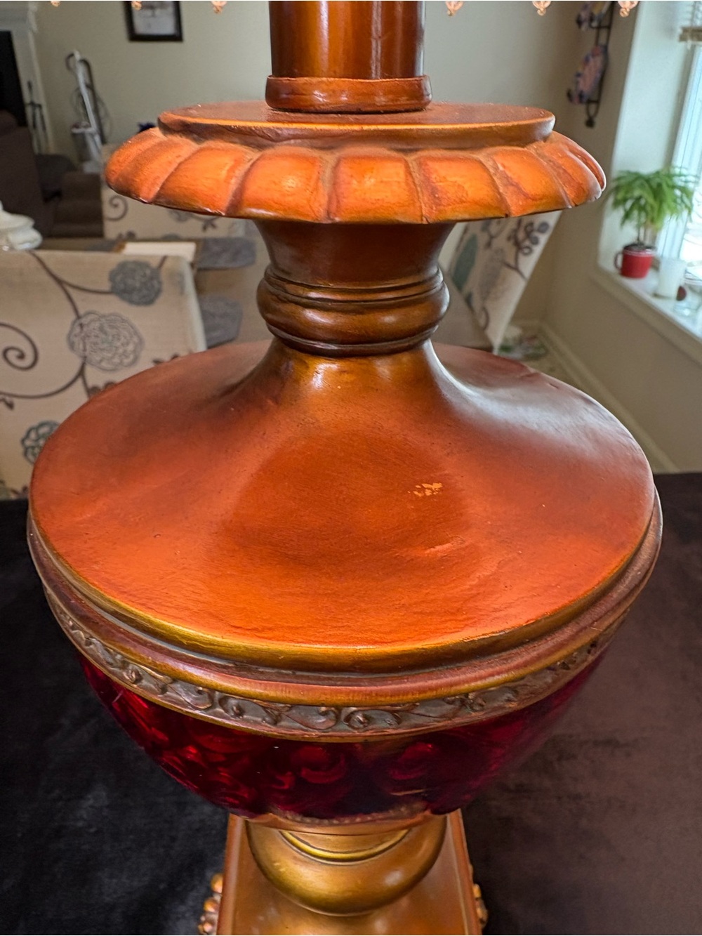 Decorative Red and Gold Table Lamp with Beaded Shade - Picture 5 of 15
